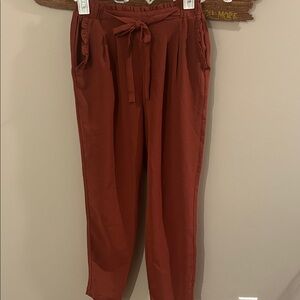Rust Red Trousers with Tie Waist